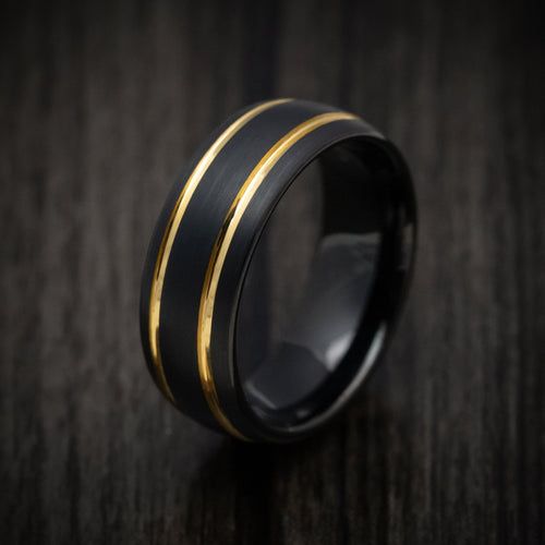 Echelon XV - Black Tungsten Men's Wedding Ring with Golden Inlays Band - view 4 - Nura Lab