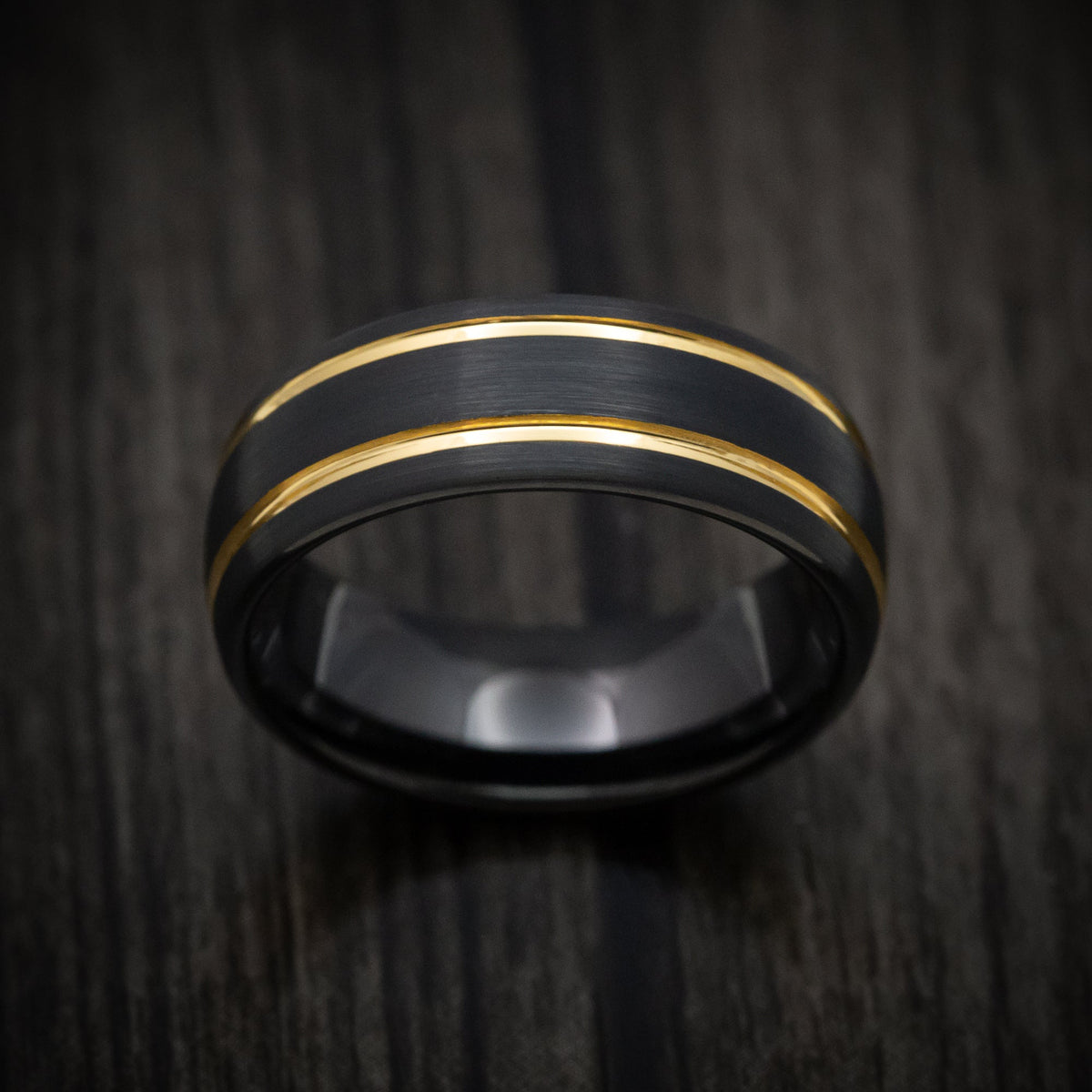 Echelon XV - Black Tungsten Men's Wedding Ring with Golden Inlays Band - view 2 - Nura Lab
