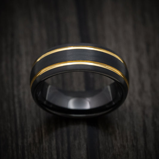 Echelon XV - Black Tungsten Men's Wedding Ring with Golden Inlays Band - view 2 - Nura Lab