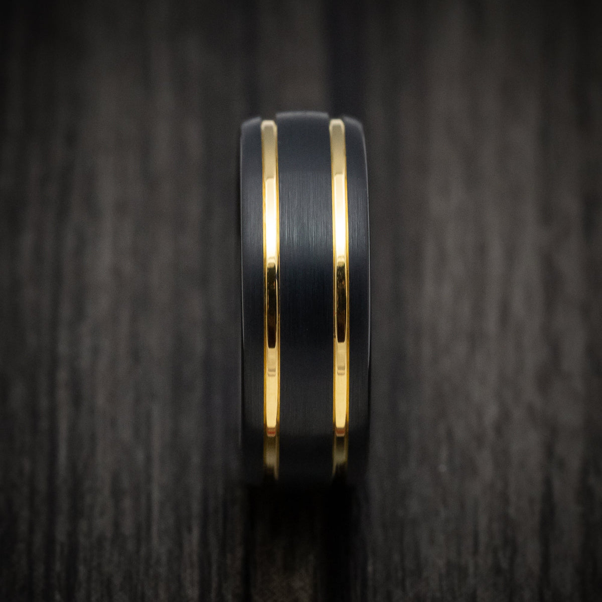 Echelon XV - Black Tungsten Men's Wedding Ring with Golden Inlays Band - view 3 - Nura Lab