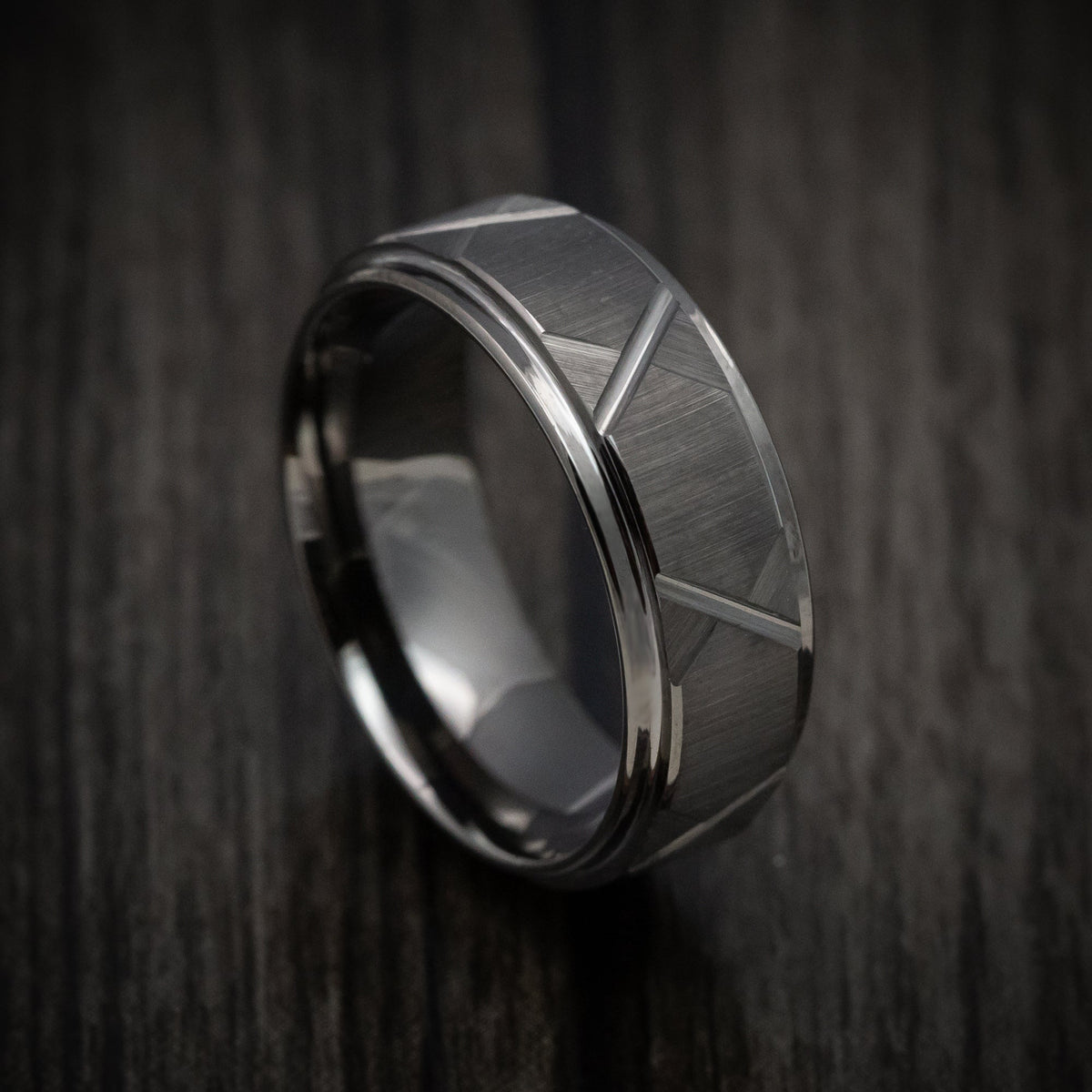 Hector XV - Gunmetal Tungsten Men's Wedding Ring with Geometric Design Band - Nura Lab