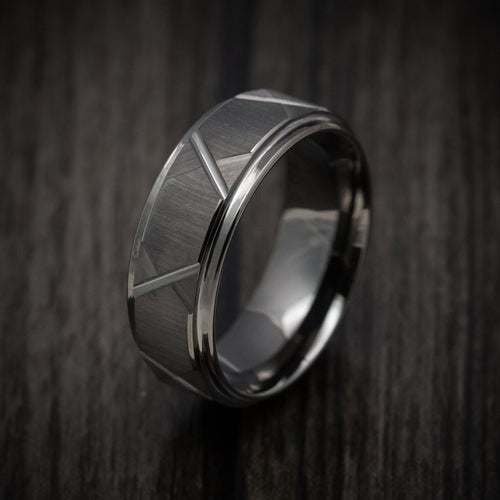 Hector XV - Gunmetal Tungsten Men's Wedding Ring with Geometric Design Band - view 4 - Nura Lab