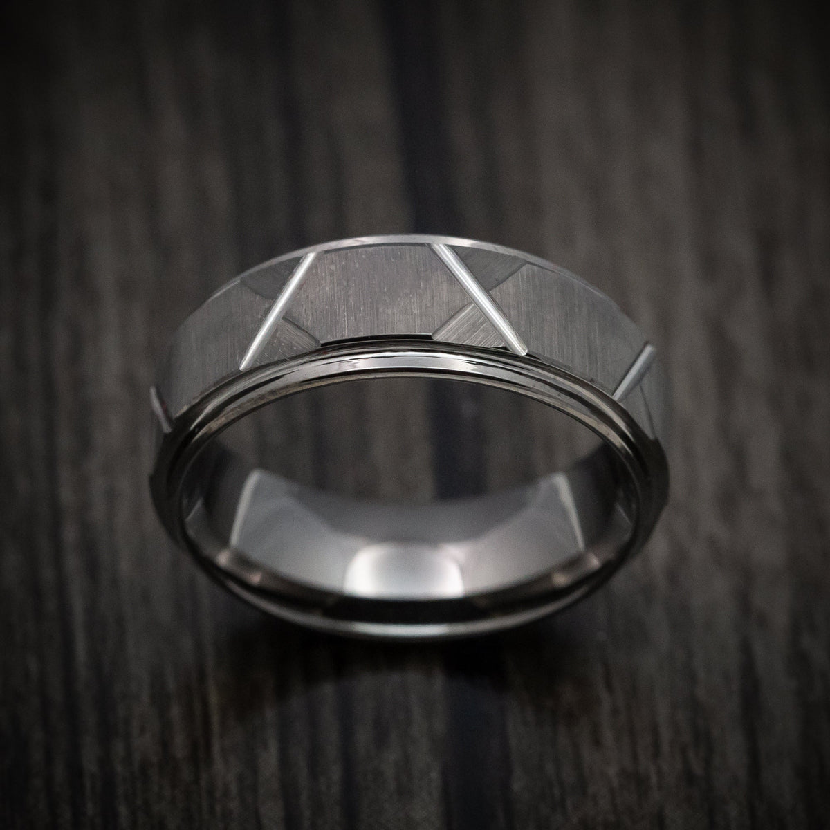 Hector XV - Gunmetal Tungsten Men's Wedding Ring with Geometric Design Band - view 2 - Nura Lab