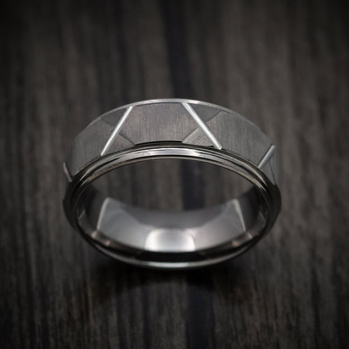 Hector XV - Gunmetal Tungsten Men's Wedding Ring with Geometric Design Band - view 2 - Nura Lab