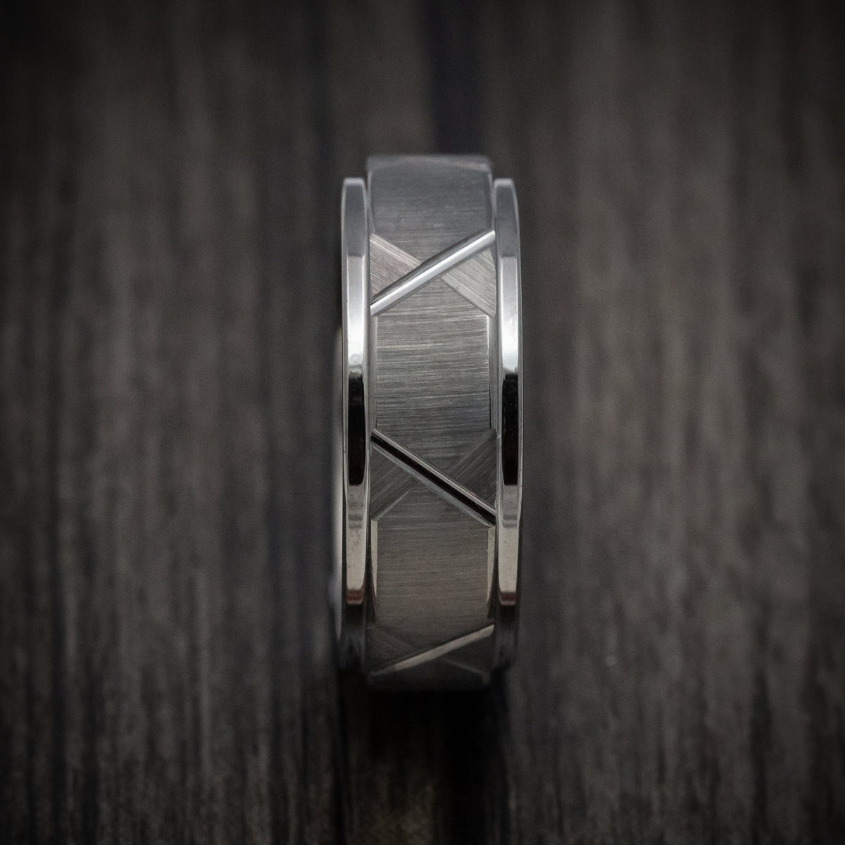 Hector XV - Gunmetal Tungsten Men's Wedding Ring with Geometric Design Band - view 3 - Nura Lab