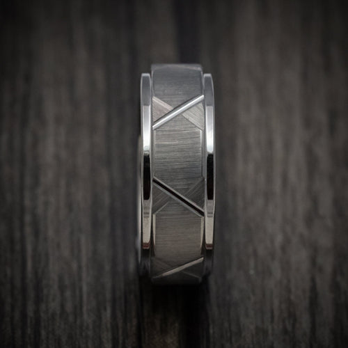 Hector XV - Gunmetal Tungsten Men's Wedding Ring with Geometric Design Band - view 3 - Nura Lab