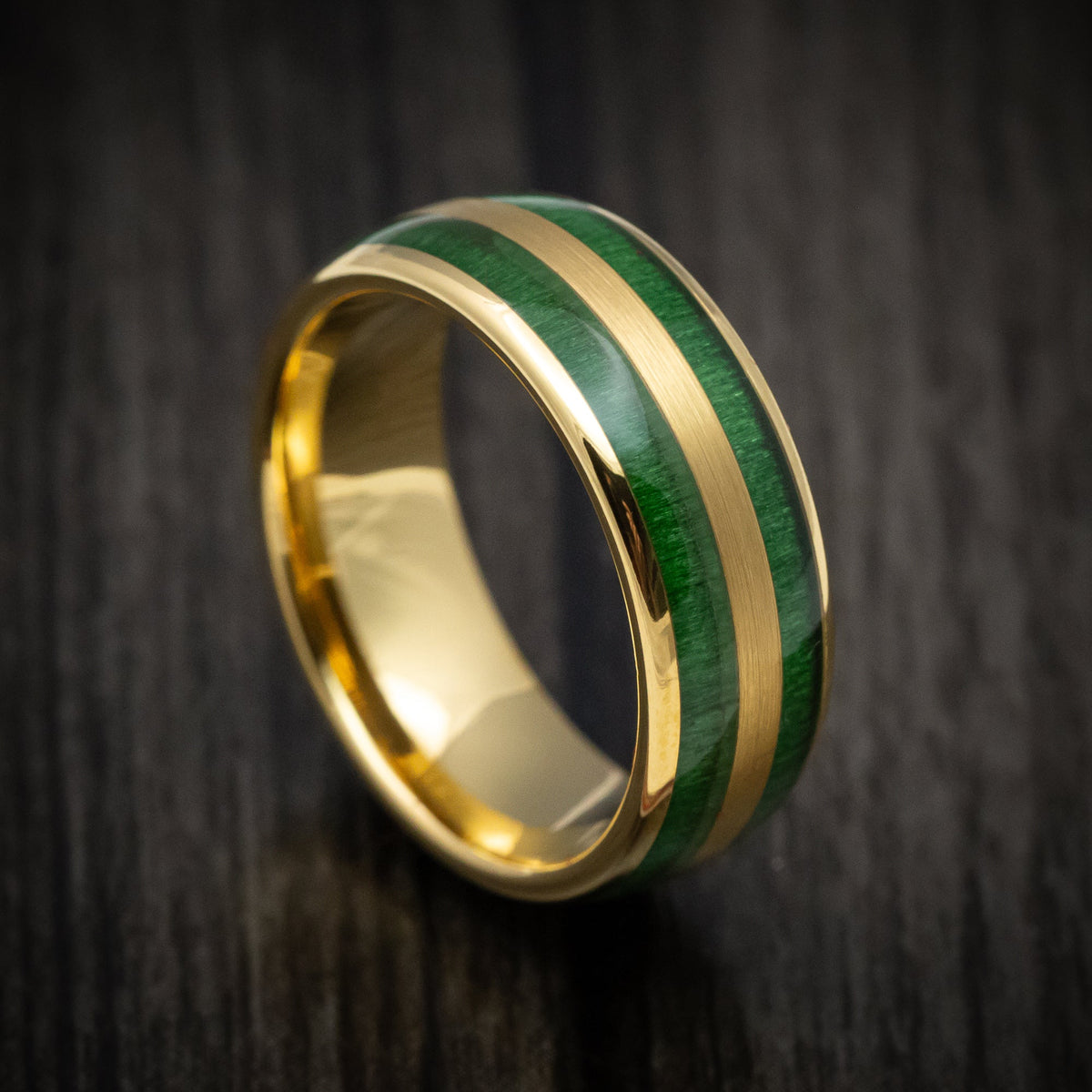 Resolute XII - Golden Tungsten Men's Wedding Ring with Jade Wood Inlays - Nura Lab