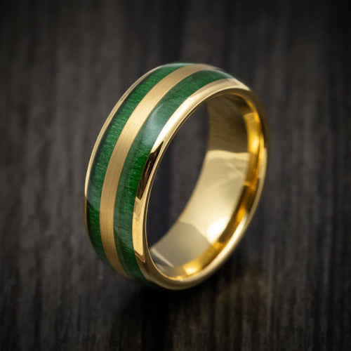 Resolute XII - Golden Tungsten Men's Wedding Ring with Jade Wood Inlays - view 4 - Nura Lab