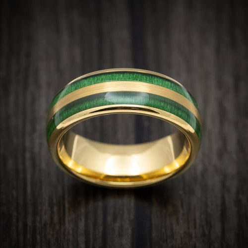 Resolute XII - Golden Tungsten Men's Wedding Ring with Jade Wood Inlays - view 2 - Nura Lab