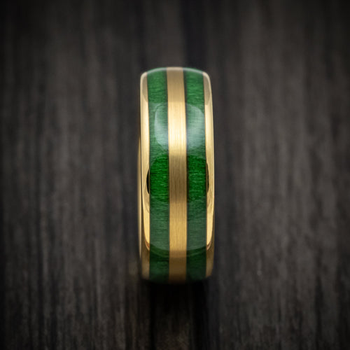 Resolute XII - Golden Tungsten Men's Wedding Ring with Jade Wood Inlays - view 3 - Nura Lab