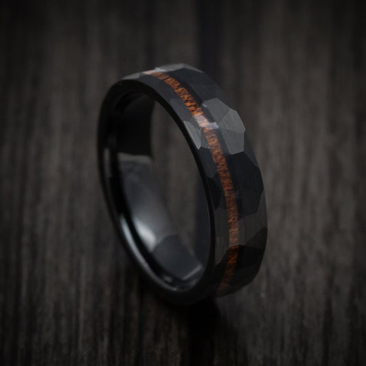 Voyager XII - Black Tungsten Men's Wedding Ring with Koa Wood Inlay Band - Nura Lab