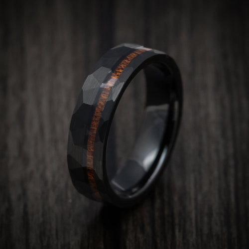 Voyager XII - Black Tungsten Men's Wedding Ring with Koa Wood Inlay Band - view 4 - Nura Lab