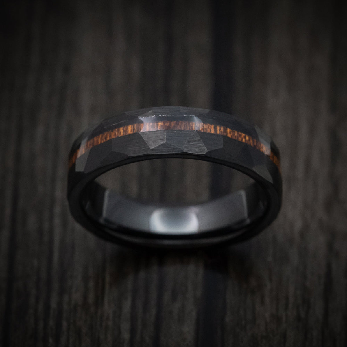 Voyager XII - Black Tungsten Men's Wedding Ring with Koa Wood Inlay Band - view 2 - Nura Lab