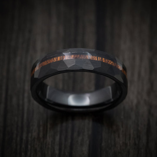 Voyager XII - Black Tungsten Men's Wedding Ring with Koa Wood Inlay Band - view 2 - Nura Lab