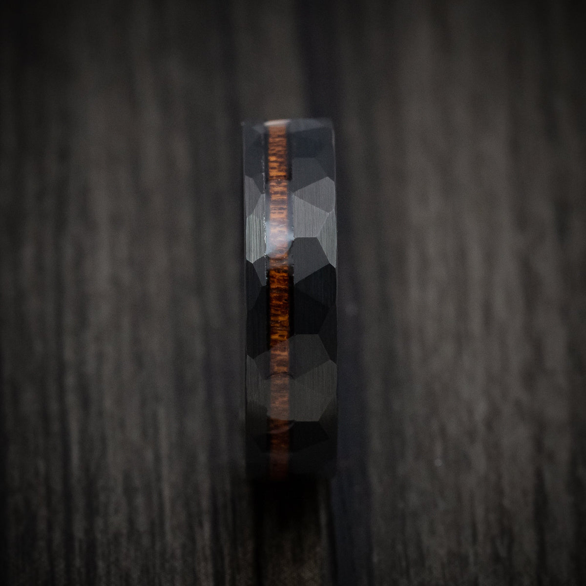 Voyager XII - Black Tungsten Men's Wedding Ring with Koa Wood Inlay Band - view 3 - Nura Lab