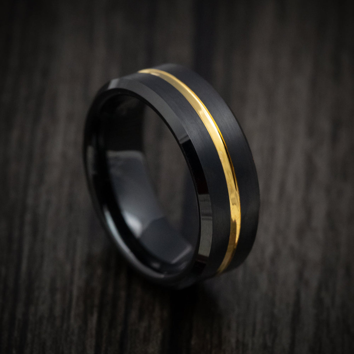 King Arthur XV - Black Tungsten Men's Wedding Ring with Golden Inlay Band - Nura Lab