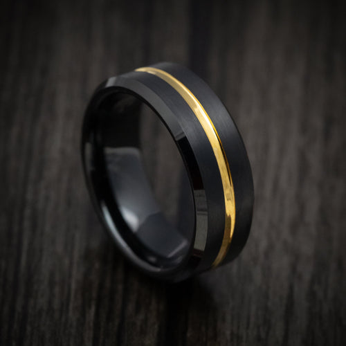 King Arthur XV - Black Tungsten Men's Wedding Ring with Golden Inlay Band - Nura Lab