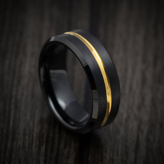 King Arthur XV - Black Tungsten Men's Wedding Ring with Golden Inlay Band - Nura Lab