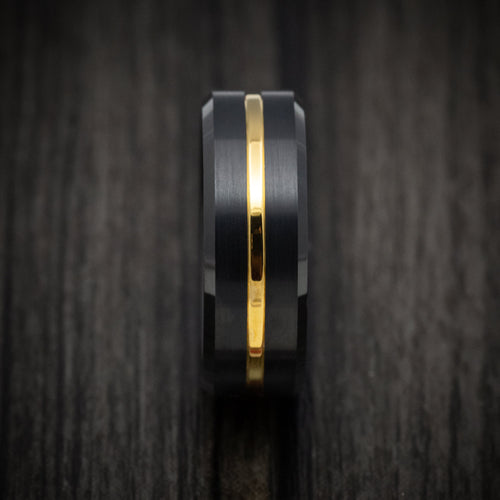 King Arthur XV - Black Tungsten Men's Wedding Ring with Golden Inlay Band - view 3 - Nura Lab