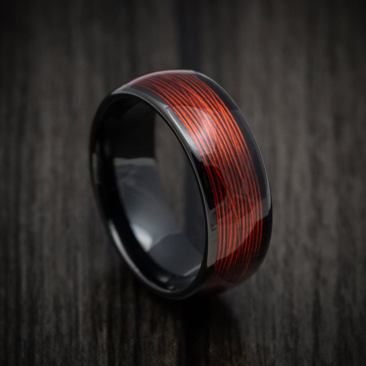 King Arthur XVI - Black Tungsten Men's Wedding Ring with Red Wire Inlay Band - Nura Lab