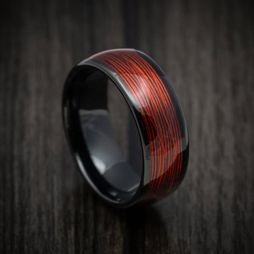 King Arthur XVI - Black Tungsten Men's Wedding Ring with Red Wire Inlay Band - Nura Lab