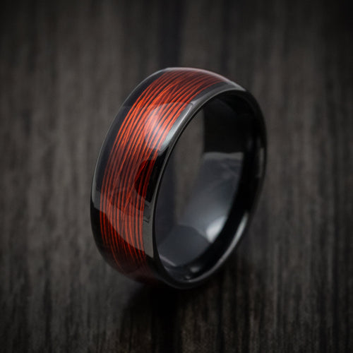 King Arthur XVI - Black Tungsten Men's Wedding Ring with Red Wire Inlay Band - view 4 - Nura Lab