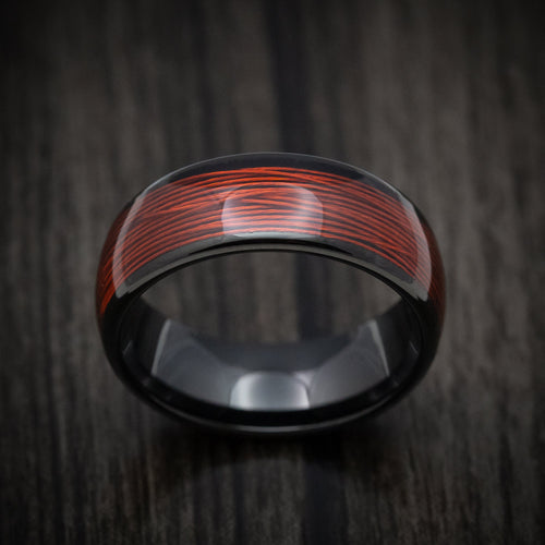 King Arthur XVI - Black Tungsten Men's Wedding Ring with Red Wire Inlay Band - view 2 - Nura Lab