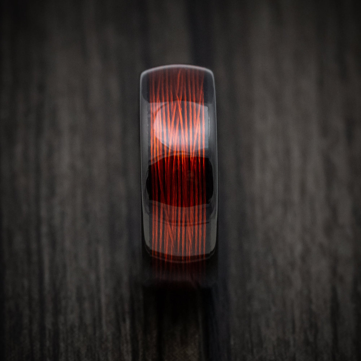 King Arthur XVI - Black Tungsten Men's Wedding Ring with Red Wire Inlay Band - view 3 - Nura Lab