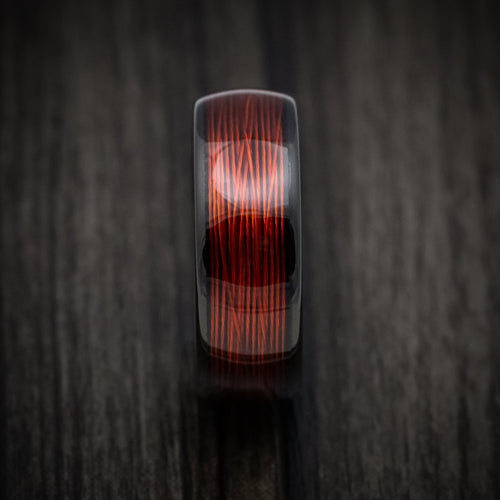 King Arthur XVI - Black Tungsten Men's Wedding Ring with Red Wire Inlay Band - view 3 - Nura Lab