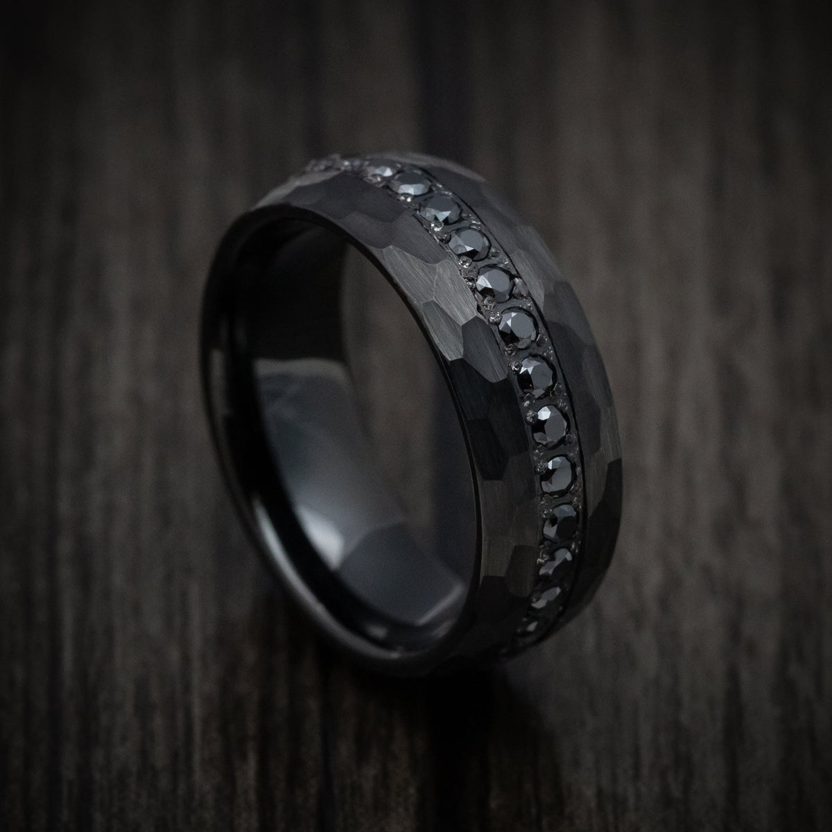 Overlander XVI - Black Tungsten Men's Wedding Ring with Black Stones Band - Nura Lab