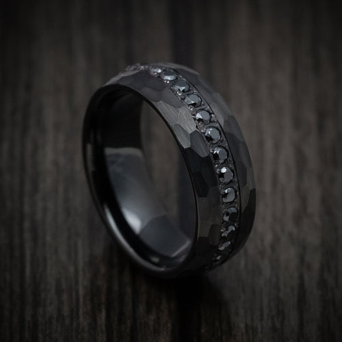 Overlander XVI - Black Tungsten Men's Wedding Ring with Black Stones Band - Nura Lab