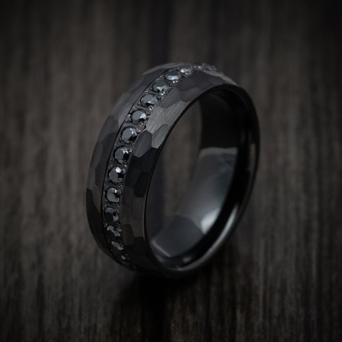 Overlander XVI - Black Tungsten Men's Wedding Ring with Black Stones Band - view 4 - Nura Lab
