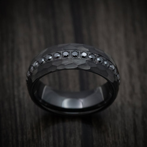 Overlander XVI - Black Tungsten Men's Wedding Ring with Black Stones Band - view 2 - Nura Lab