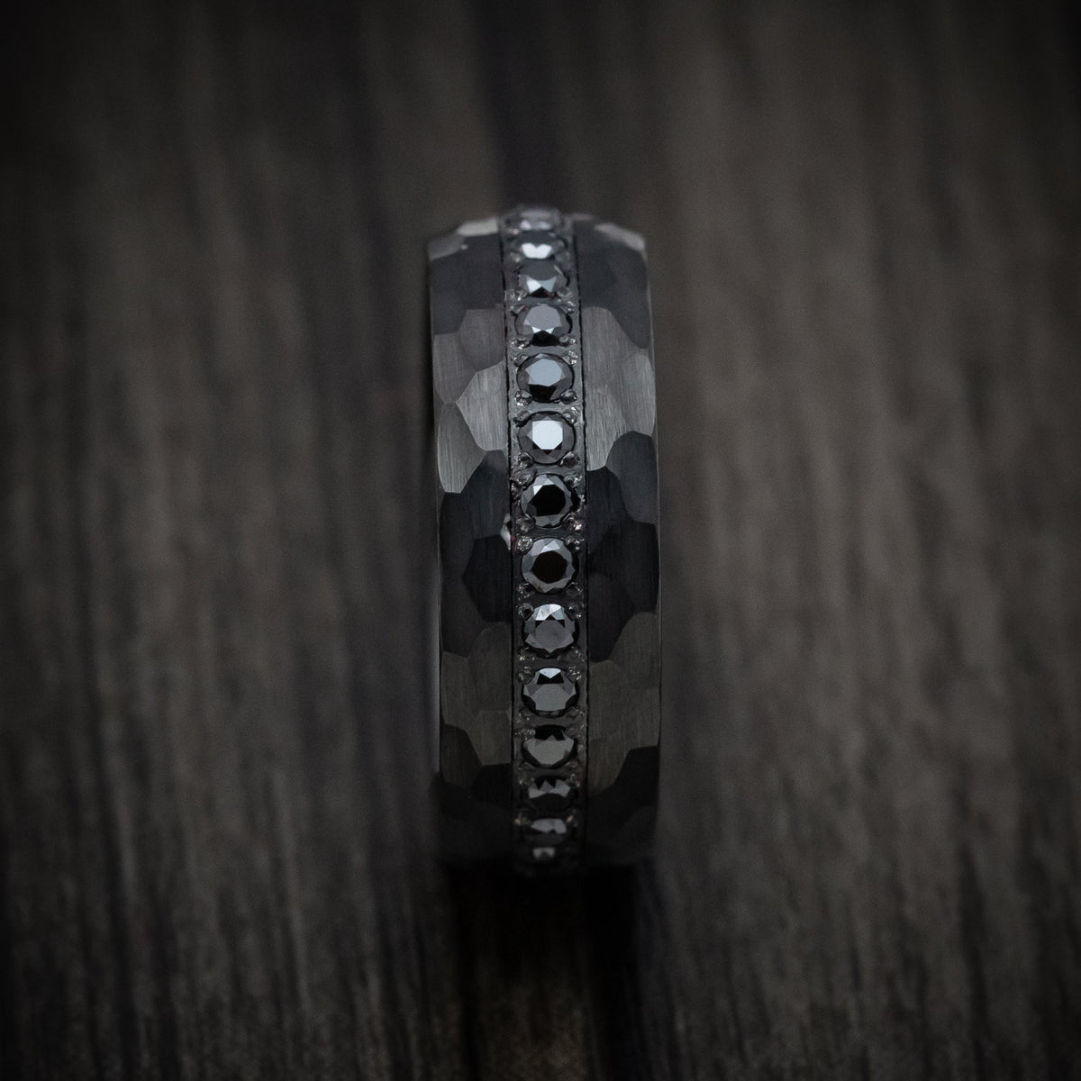 Overlander XVI - Black Tungsten Men's Wedding Ring with Black Stones Band - view 3 - Nura Lab