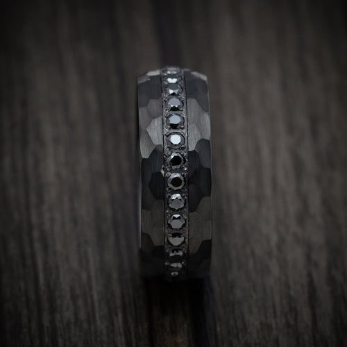 Overlander XVI - Black Tungsten Men's Wedding Ring with Black Stones Band - view 3 - Nura Lab