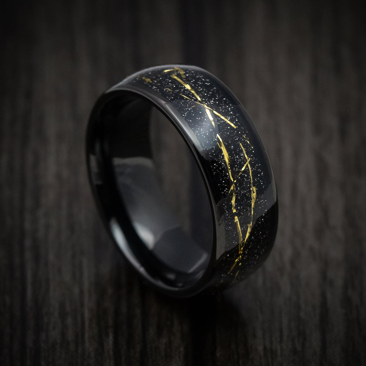 Wolf XV - Black Tungsten Men's Wedding Ring with Golden Galaxy Inlay Band - Nura Lab