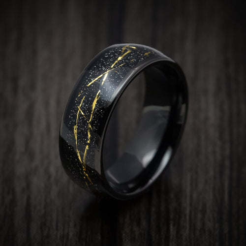Wolf XV - Black Tungsten Men's Wedding Ring with Golden Galaxy Inlay Band - view 4 - Nura Lab