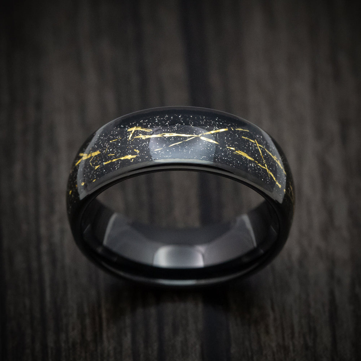 Wolf XV - Black Tungsten Men's Wedding Ring with Golden Galaxy Inlay Band - view 2 - Nura Lab