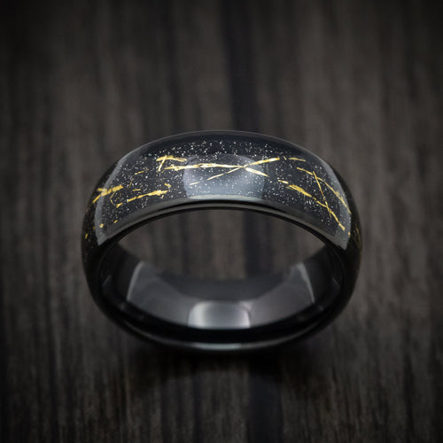 Wolf XV - Black Tungsten Men's Wedding Ring with Golden Galaxy Inlay Band - view 2 - Nura Lab