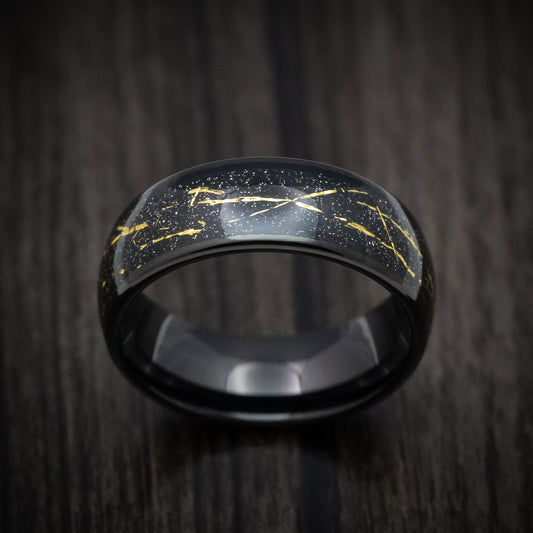 Wolf XV - Black Tungsten Men's Wedding Ring with Golden Galaxy Inlay Band - view 2 - Nura Lab