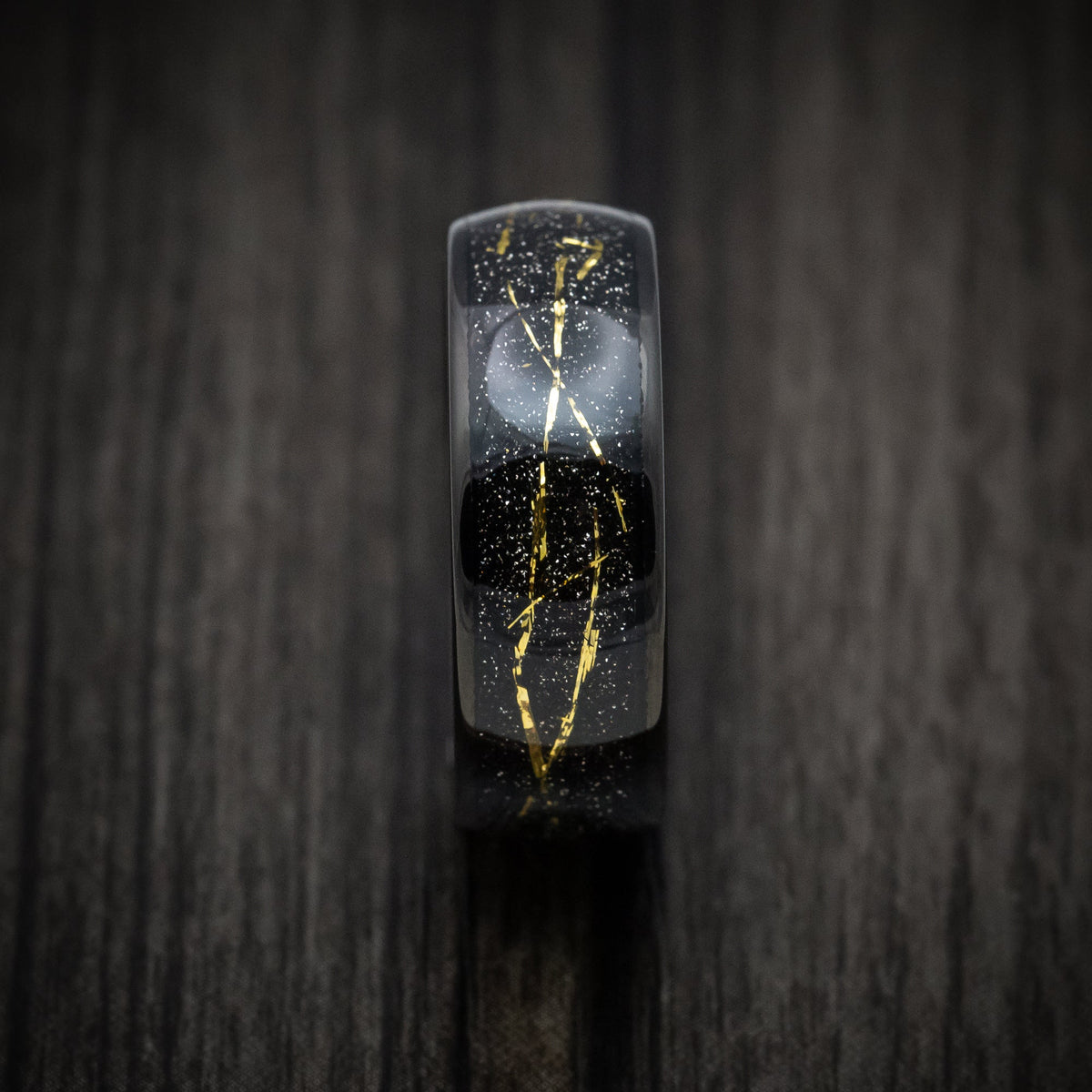 Wolf XV - Black Tungsten Men's Wedding Ring with Golden Galaxy Inlay Band - view 3 - Nura Lab