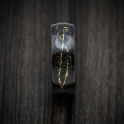 Wolf XV - Black Tungsten Men's Wedding Ring with Golden Galaxy Inlay Band - view 3 - Nura Lab