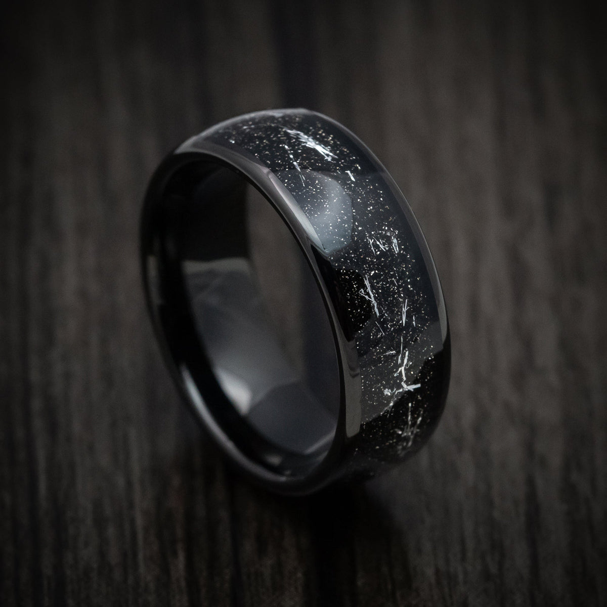 Aoraki XV - Black Tungsten Men's Wedding Ring with Silver Galaxy Inlay Band - Nura Lab