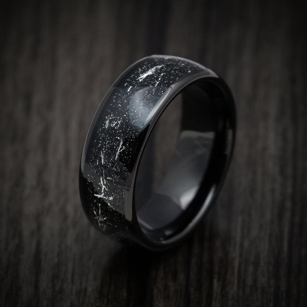 Aoraki XV - Black Tungsten Men's Wedding Ring with Silver Galaxy Inlay Band - view 4 - Nura Lab
