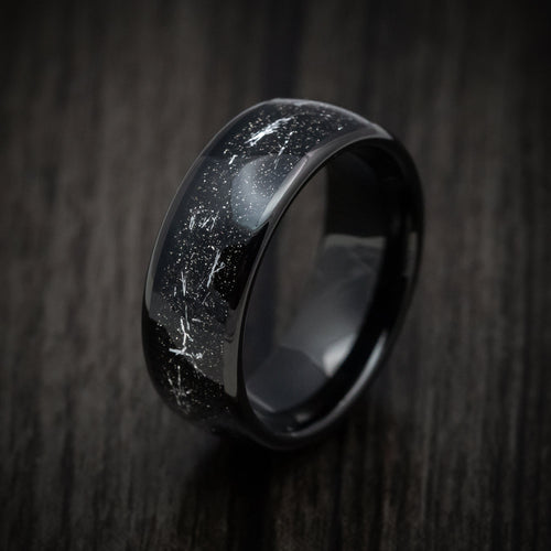 Aoraki XV - Black Tungsten Men's Wedding Ring with Silver Galaxy Inlay Band - view 4 - Nura Lab