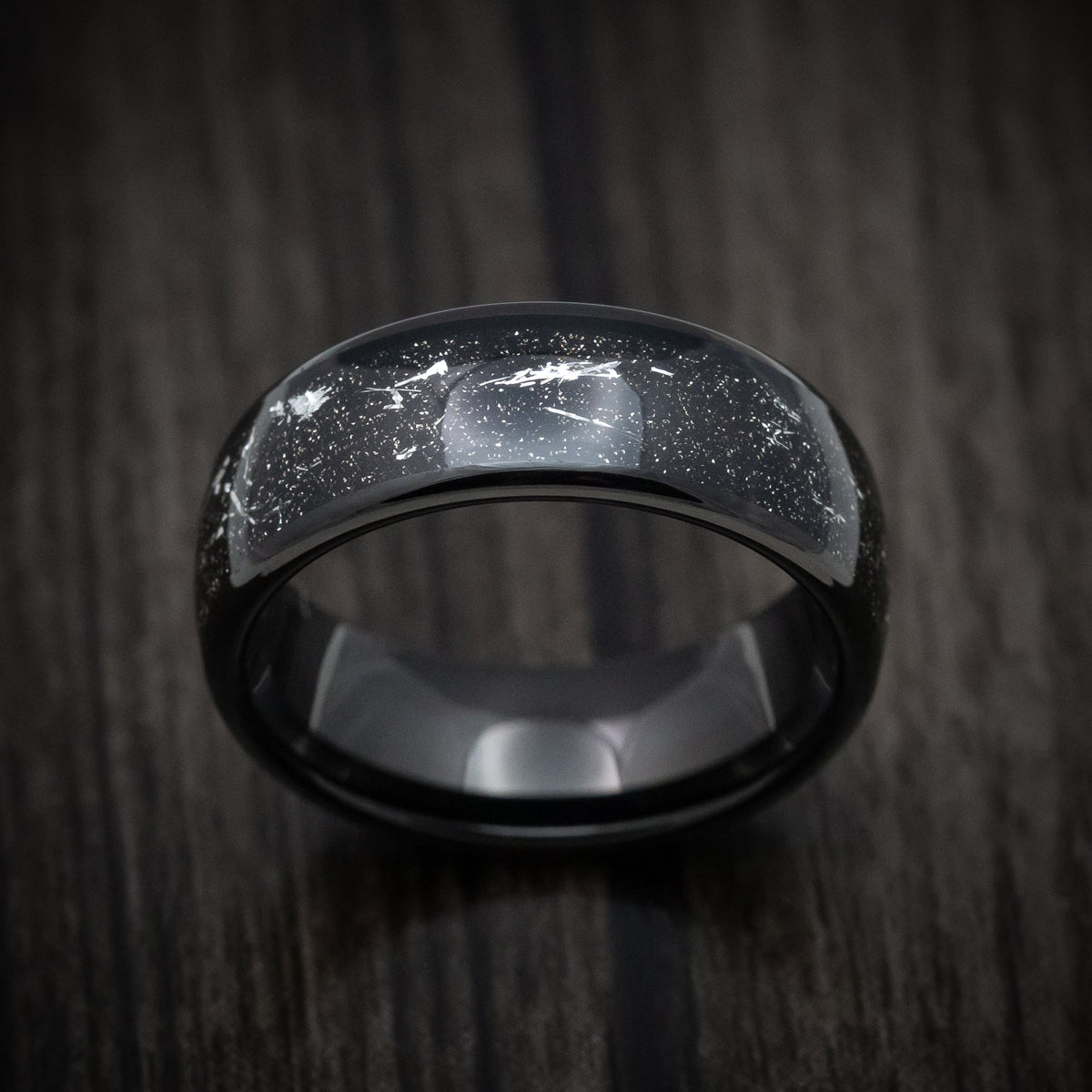 Aoraki XV - Black Tungsten Men's Wedding Ring with Silver Galaxy Inlay Band - view 2 - Nura Lab
