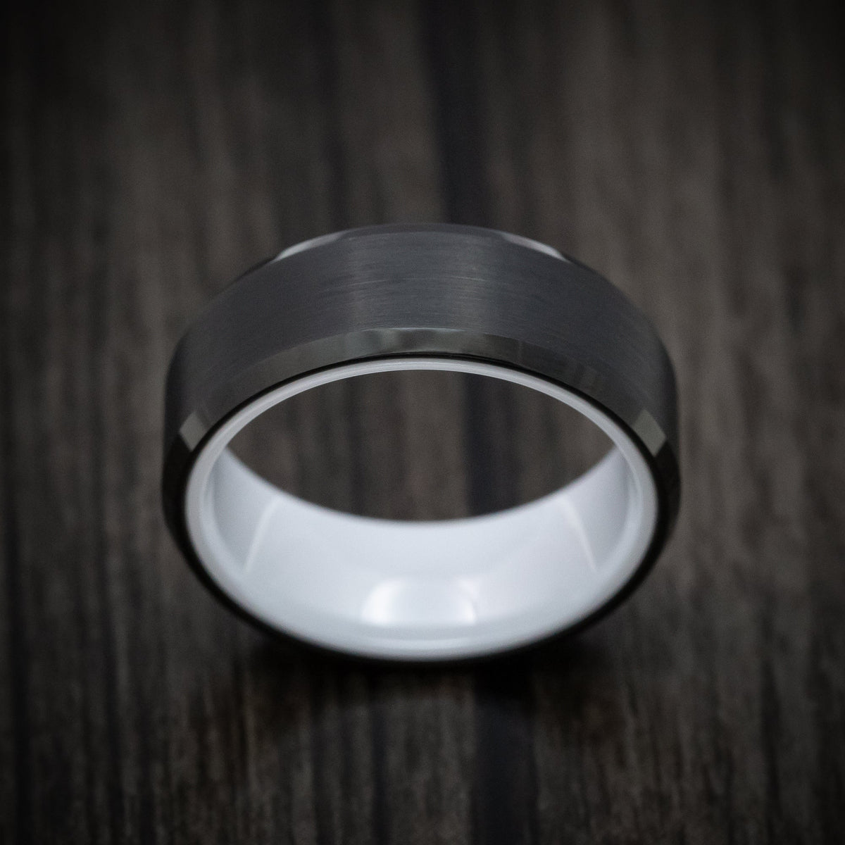 Stronghold XVI - Black Tungsten Men's Wedding Ring with White Ceramic Sleeve Band - view 2 - Nura Lab