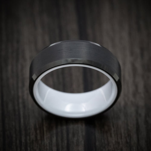 Stronghold XVI - Black Tungsten Men's Wedding Ring with White Ceramic Sleeve Band - view 2 - Nura Lab