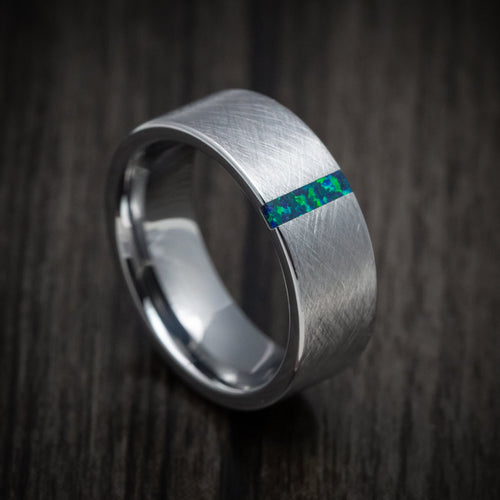 Regent XVI - Tungsten Men's Wedding Ring with Opal Vertical Inlay Band - Nura Lab