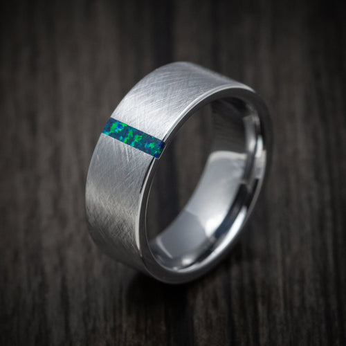Regent XVI - Tungsten Men's Wedding Ring with Opal Vertical Inlay Band - view 4 - Nura Lab